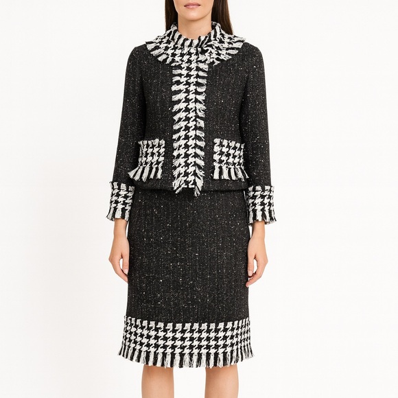 Houndstooth Fringe Skirt Jacket Set The Cathalyn - Picture 1 of 9